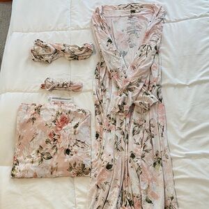 Posh Peanut matching swaddle and robe set - vintage pink rose mommy & me